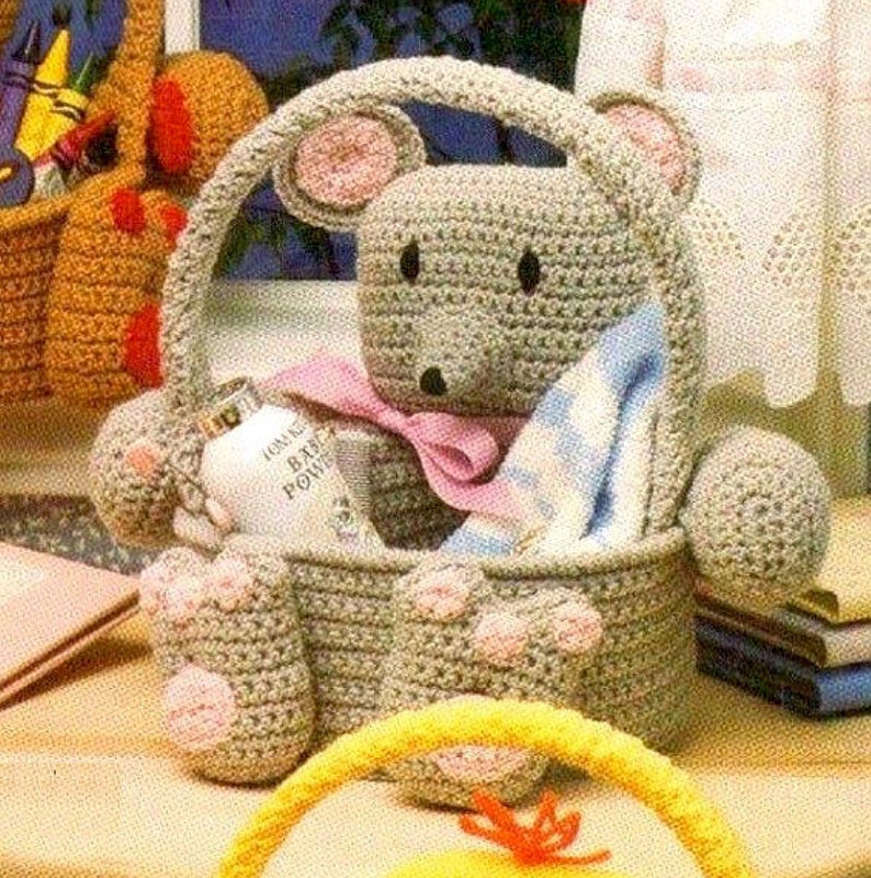 5 Cuddly Animal Baskets Vintage Crochet Pattern Birthday Etsy