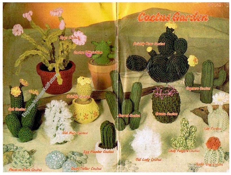 16 Designs Cactus Garden Vintage Crochet Pattern Realistic Mini Cacti Amigurumi Soft Toy Pincushion Gift Idea DIY Instant Download PDF 3682 image 1