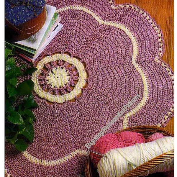 Rose Petal Rug Vintage Crochet Pattern PDF Home Decor Carpet Mat Doily Rug Nursery Mat Bathroom Rug Instant Digital Download PDF - 2306