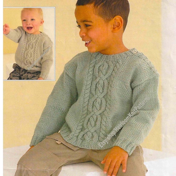 Child's Aran Sweater Vintage Knitting Pattern 18-28'' 3M-8years Baby Toddler Boy Girl Aran Worsted Jumper Pullover Instant Download PDF- 768