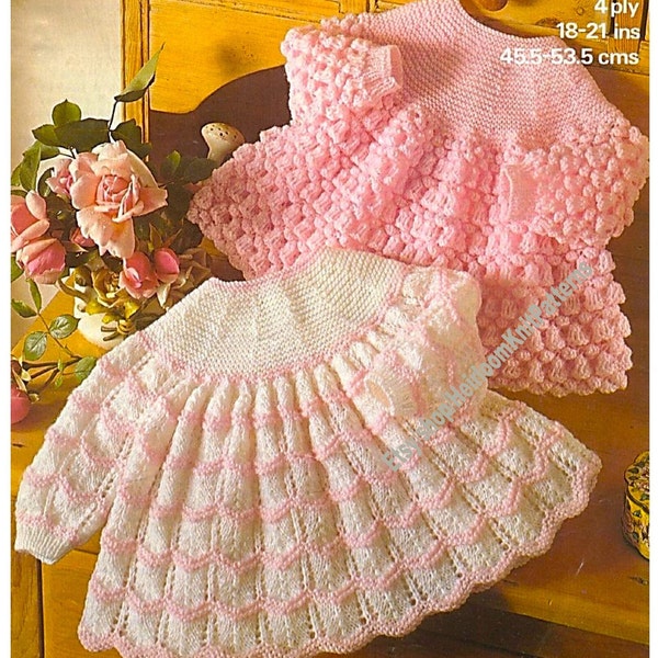 2 Designs Angel Tops Baby Vintage Knitting Pattern 18-21'' size 6 and 12 mths 4Ply yarn Boy Girl Cardigan Sweater Instant Download PDF - 613