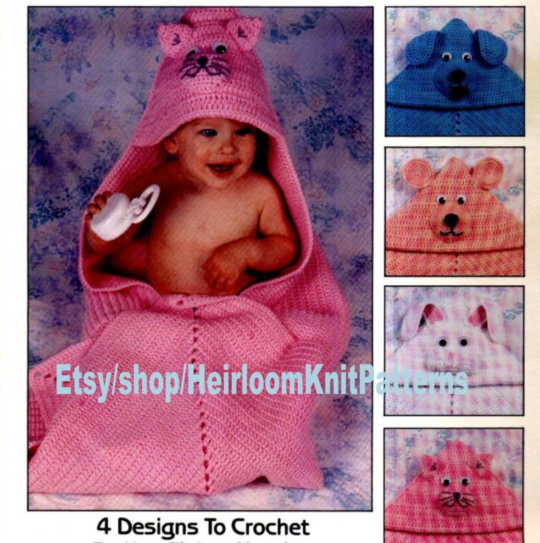 4 Designs Baby Hooded Blanket Crochet Pattern Animal Hooded Blanket
