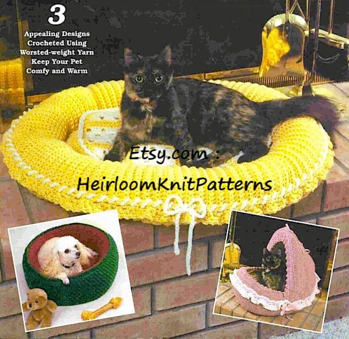 3 Designs Pet Beds Vintage Crochet Pattern PDF Dog Bed Cat Bed Etsy