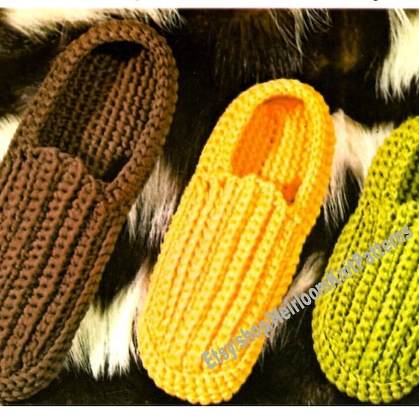 Pantoufles de famille motif au crochet vintage PDF chaussures côtelées adultes enfants femmes hommes garçon fille idée cadeau Noël téléchargement immédiat PDF - 2982