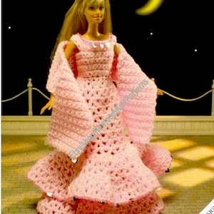 Vintage Häkelanleitung PDF Modepuppe Abendkleid Abendkleid Wrap Hüfte Puppe Höhe 28 cm Instant Download PDF-3144