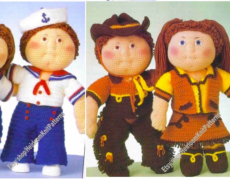 3 Outfits Boy Girl Doll Clothes Vintage Crochet Pattern 16 18'' Soft Sculpture Cabbage Patch Debbie Ann Scotty Instant Download PDF 3667 image 1