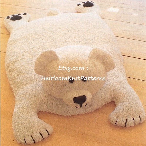 Polar Bear Baby Rug Vintage Knitting Pattern DK 8ply Yarn Baby Boy Girl Knit Play Mat Rug Nursery Accessory Instant Download PDF - 657