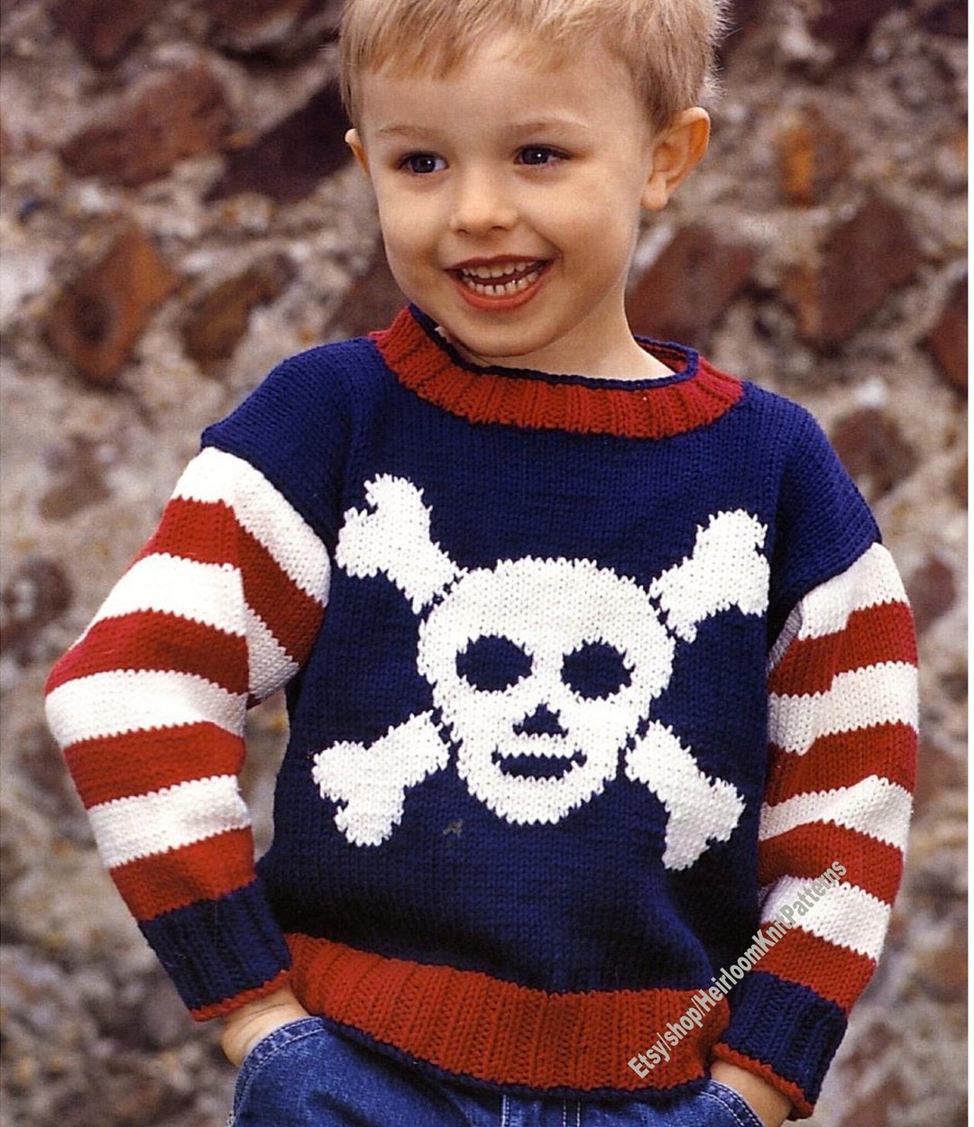 Kids Pirate Sweater Vintage Knitting Pattern 6- 12M 1-2y 3