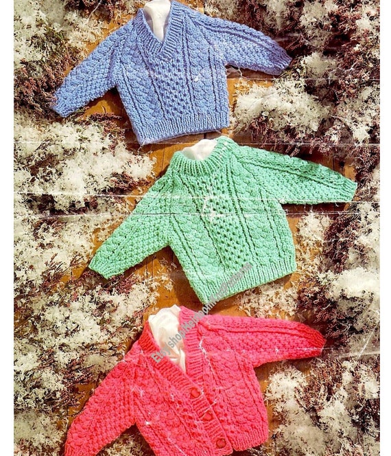 Honeycomb Cable Sweaters Cardigan Vintage Chunky Knitting Pattern Baby Toddler Child Boy Girl 16 26 0 7 Yrs Instant Download PDF 394 Etsy Canada