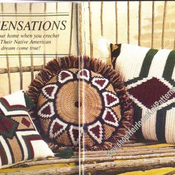 3 Styles Southwest Pillows Vintage Crochet Pattern Native American Indian Round Rectangular Square Cushions Instant Download PDF - 2896