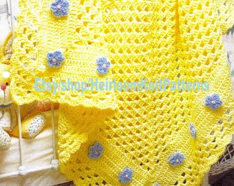 One Large Granny Square Baby Afghan Vintage Crochet Pattern PDF Baby Boy Girl Easy Wrap Blanket Coverlet Afghan Instant Download PDF - 2621