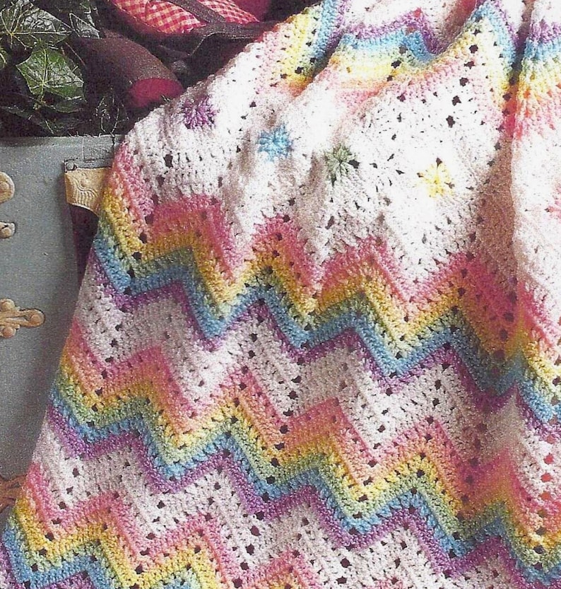 Baby Ripple and Diamond Afghan Blanket Vintage Crochet Pattern PDF Boy Girl Wave Chevron Afghan Cover Sport Yarn Instant Download PDF 2958 image 2