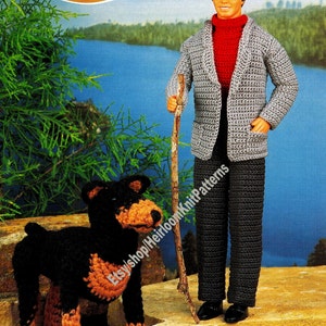 Boy Fashion Doll Clothes Vintage Crochet Pattern 12&#39;&#39; inch Sport Coat Sweater Trousers Dog Amigurumi Stuffed Toy Instant Download PDF - 3028