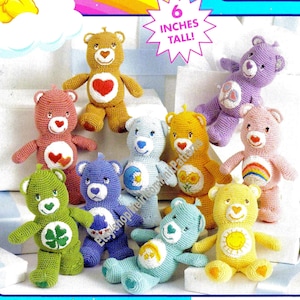 10 Mini Care Bears Vintage Crochet Pattern Thread Carebears Miniature Amigurumi Baby Soft Stuffed Toy Gift Idea Instant Download PDF - 3893