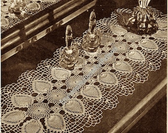 3 Designs Pineapple Runner & Doilies Vintage Crochet Pattern PDF Table Runner Vanity Set 1940's Home Decor Doily Instant Download PDF - 3582