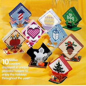 Holiday Coasters Vintage Plastic Canvas Pattern PDF Pedestal Coasters Mat Placemat Christmas Easter Valentine&#39;s Instant Download PDF - 2526