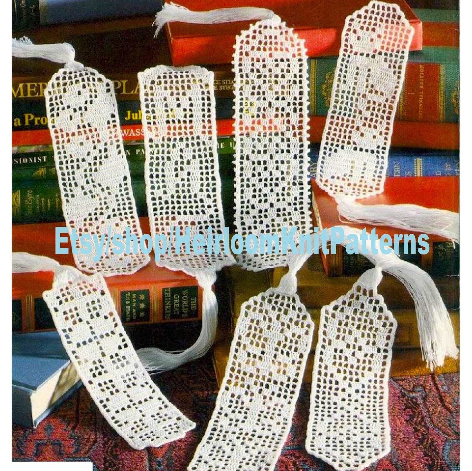 12 Designs Filet Crochet Bookmarks Vintage Crochet Pattern PDF Heart