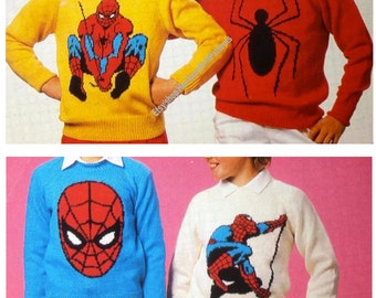 4 disegni Spiderman maglioni maglia vintage modello immagine personaggio intarsio grafico motivo maglione bambino adulto Download immediato PDF 2998 Etsy Italia
