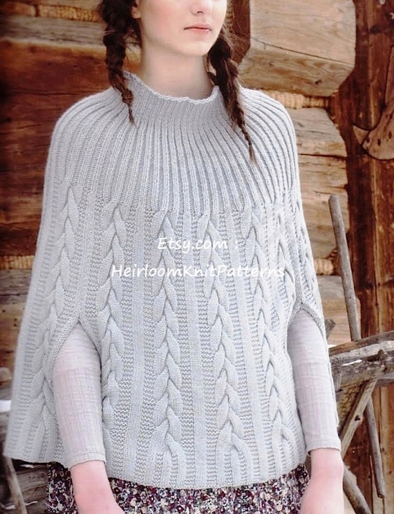 Knitting Pattern Ladies Women S Cable Cape Poncho 32 46 Dk 8ply Women S Knitting Pattern Pdf Instant Download Pdf 645