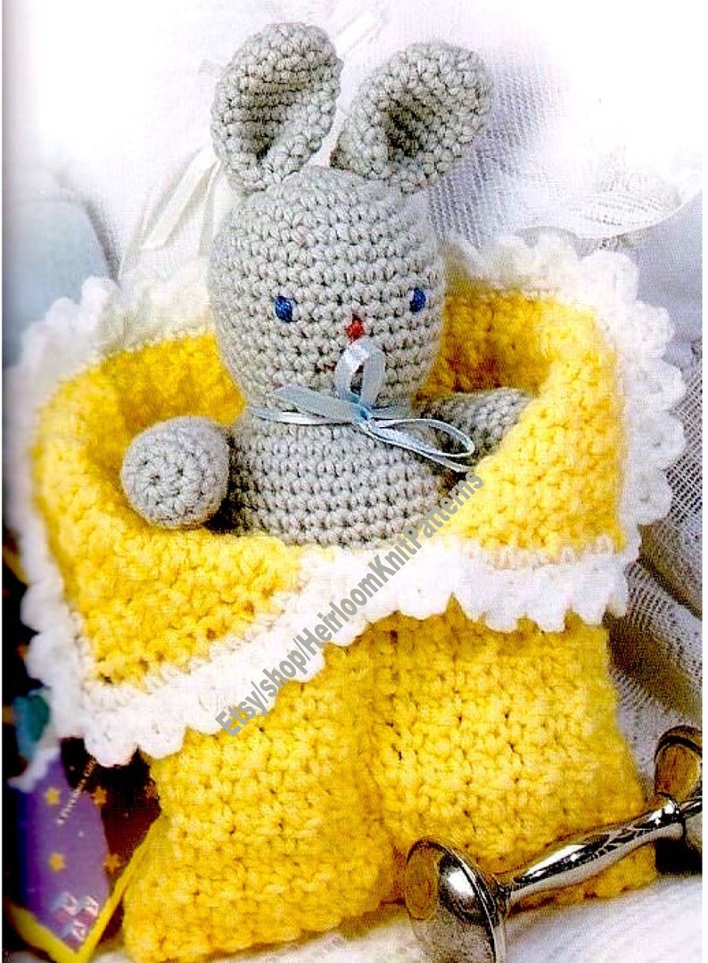 Baby Bunny & Bunting Vintage Crochet Pattern Soft Stuffed Rabbit Toy Doll Bunting Wrap Blanket Gift Idea Easter Instant Download PDF 3943 image 1