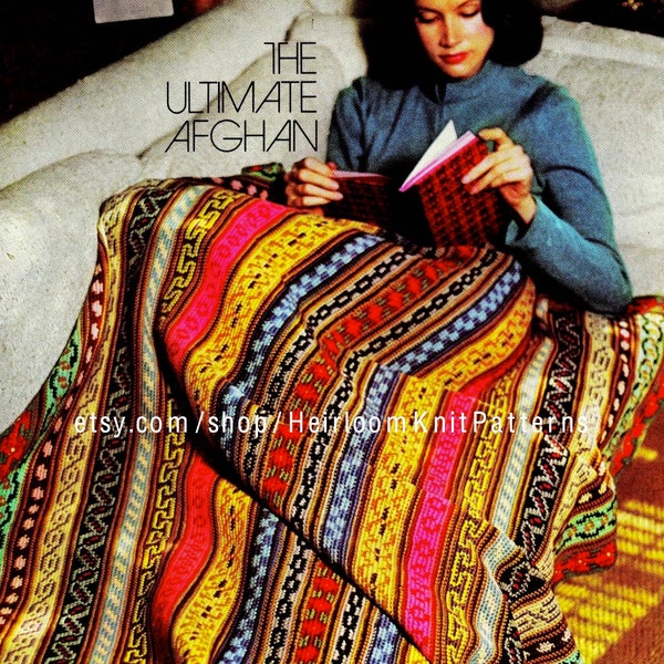 Patrón de crochet afgano PDF Vintage Scrap Yarn Frontera afgana Afgano Retro Patrón de crochet afgano Descarga instantánea PDF - 2276