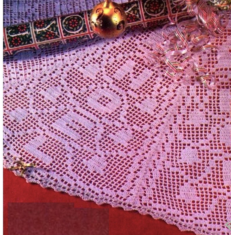 Noel Christmas Bells Filet Crochet Christmas Tree Skirt Cover Etsy