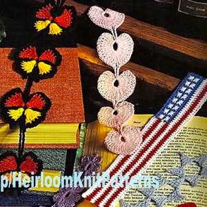 7 Designs Bookmarks Vintage Crochet Pattern PDF American Flag Butterfly Heart Flower Chains Shells Rainbow & Sun Instant Download PDF 2668 image 2