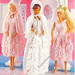 Fashion Doll Clothes Vintage Knitting Pattern 11&#39;&#39; Fashion Doll Outfits Bride Bridesmaids Dress Hooded Cape Bag Instant Download PDF - 218