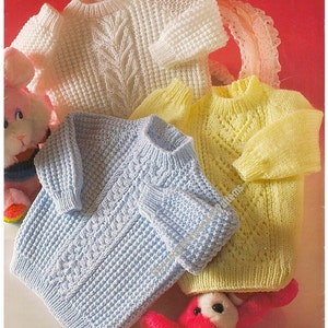 Baby Textured Sweaters Vintage DK Knitting Pattern 3 Designs 16-22&#39;&#39; Birth-24mths Boy Girl Raglan Jumper Pullover Instant Download PDF - 782