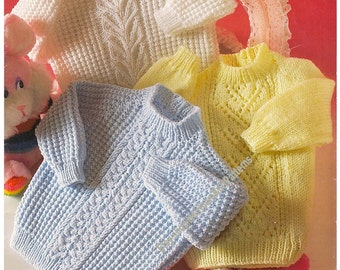 Baby Textured Sweaters Vintage DK Knitting Pattern 3 Designs 16-22'' Birth-24mths Boy Girl Raglan Jumper Pullover Instant Download PDF - 782