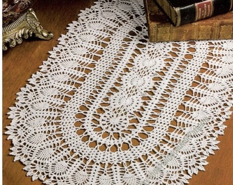 Pineapple Garden Doily Table Runner Vintage Crochet Pattern Oval Pineapple Doily Table Center Row by Row Pattern Instant Download PDF - 3950