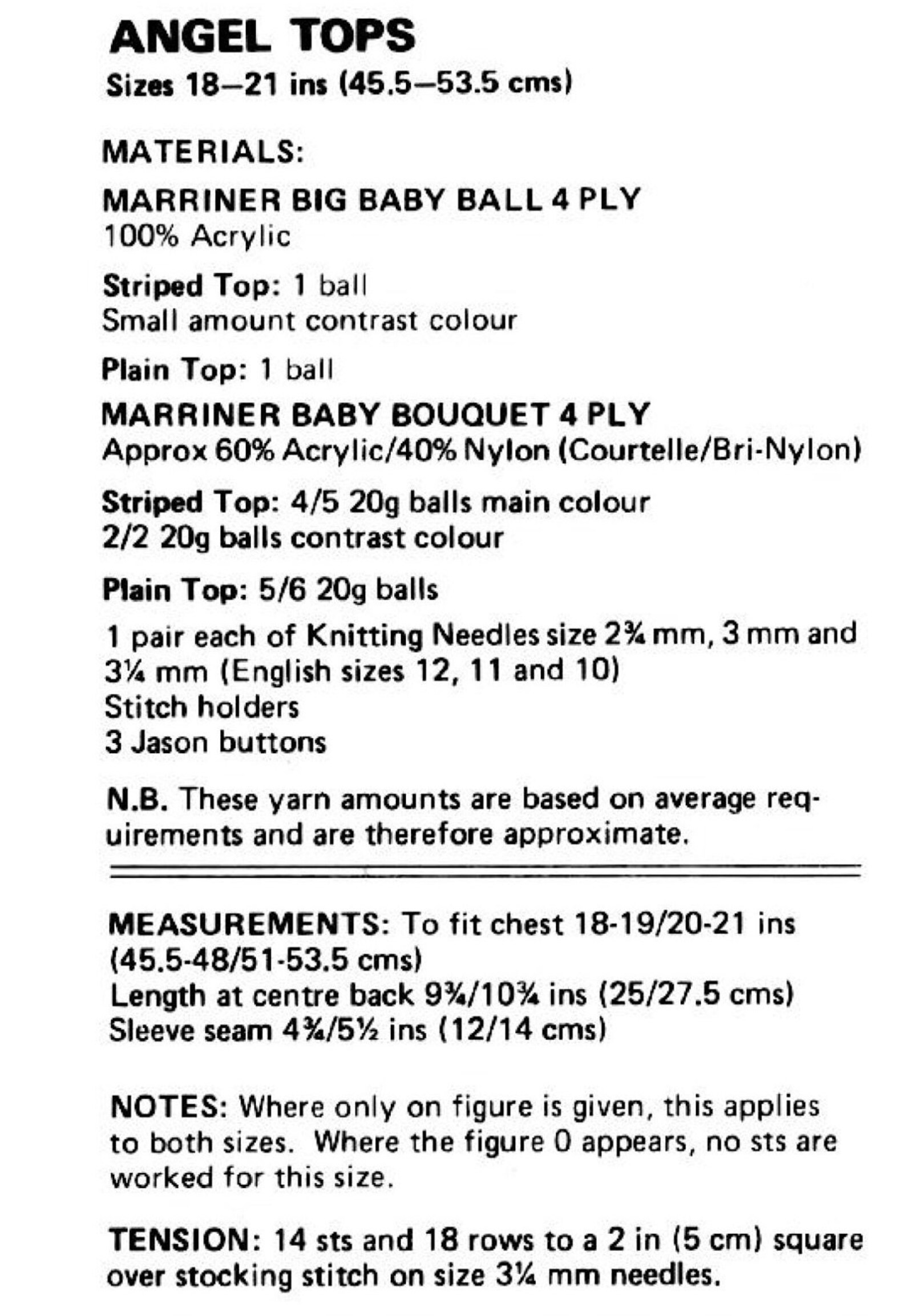2 Designs Angel Tops Baby Vintage Knitting Pattern 18-21'' Size 6 and ...