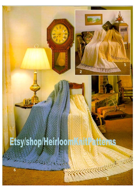 6 Designs Fisherman Crochet Afghans Pattern PDF Vintage Classic Traditional Aran Afghan Cable Popcorn Diamond Instant Download PDF - 2432