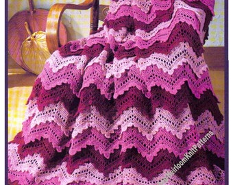 Lacy Ripples Afghan Vintage Crochet Pattern Chevron Zig Zag Blanket Throw Girl Room Bedspread Christmas Gift Idea Instant Download PDF- 3706