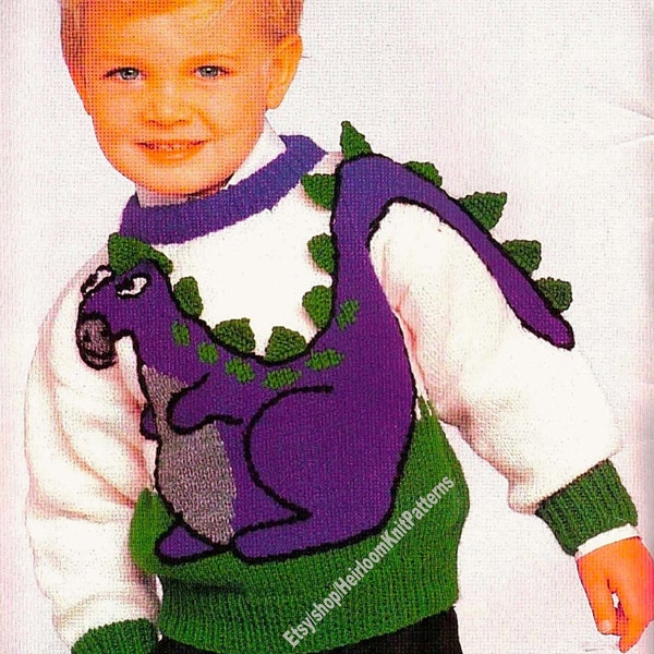 Dinosaure pull vintage tricot motif tailles 2-3-4-6 enfants enfant garçon motif dinosaure pull pull 21-24'' Téléchargement instantané PDF - 18