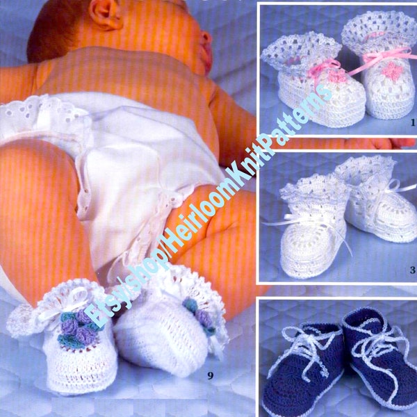 10 Designs Bootie Collection Vintage Crochet Pattern PDF Baby Boy Girl Thread Booties Bootees Sneakers Moccasins Instant Download PDF - 2924