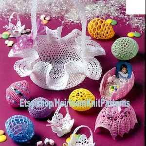 Easter Eggs Easter Basket Nut Cup Crochet Pattern PDF Ruffle Basket & Eggs Crochet Pattern Easter Decor Pattern Instant Download PDF - 1046