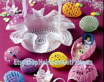 Easter Eggs Easter Basket Nut Cup Crochet Pattern PDF Ruffle Basket & Eggs Crochet Pattern Easter Decor Pattern Instant Download PDF - 1046