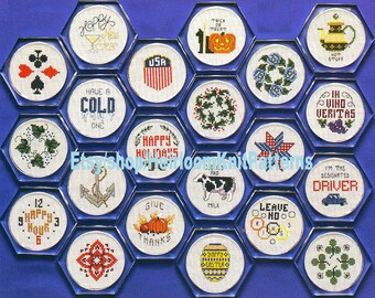 21 Coaster Designs Vintage Cross Stitch Pattern PDF Small Motif Counted Cross Stitch Embroidery Coaster Instant Digital Download PDF - 2766