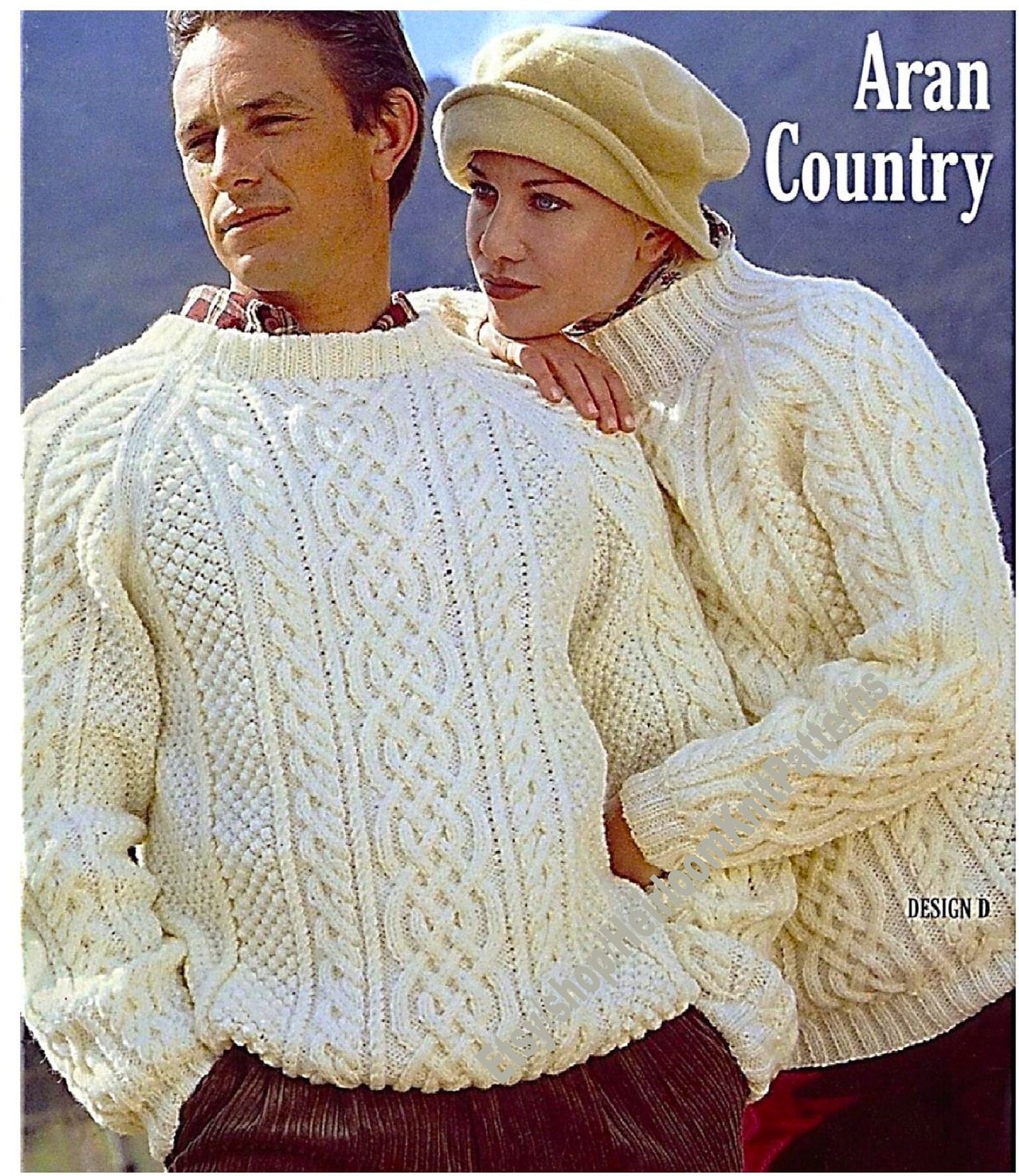 Classic Mens Womens Aran Sweaters Vintage Knitting Pattern 34