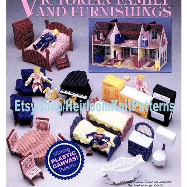 Victorian Family and Furnishings Vintage Plastic Canvas Pattern PDF Furniture for Doll House Family Dolls Pets Instant Download PDF - 2558