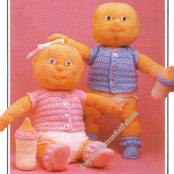 Soft Sculpture Doll & Clothes Vintage Crochet Pattern 12'' Bitty Baby Boy Girl Cabbage Patch Debbie Ann Scotty Instant Download PDF - 3681