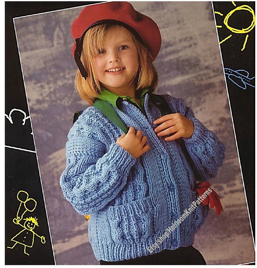 Child's Cable Cardigan Chunky Vintage Knitting Pattern 24 - Etsy