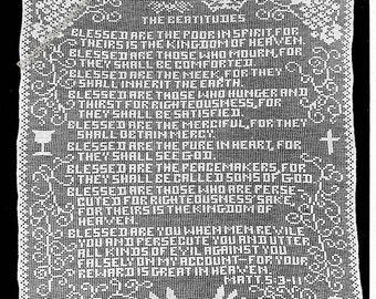 The Beatitudes Wall Hanging Panel Vintage Crochet Pattern Inspirational Christian Religious Filet Crochet Charts Instant Download PDF - 3601