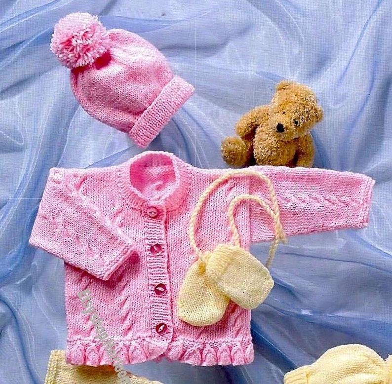 Baby Girl Vintage Knitting Pattern Cardigan Hat Mitts Premature sizes inc 12-22'' DK 8ply yarn Baby Toddler Jacket Instant Download PDF 112 image 2