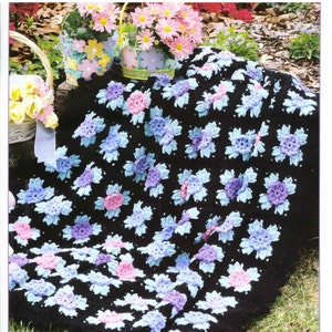 ヴィンテージ かぎ針編みパターン PDF 春の花 アフガン グランマ スクエア 花柄 モチーフ スローブランケット ベッドカバー スクラップヤーン インスタントダウンロード PDF - 2683