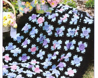 Vintage Crochet Pattern PDF Spring Blossoms Afghan Granny Square Floral Motif Throw Blanket Bed Cover Scrap Yarn Instant Download PDF - 2683