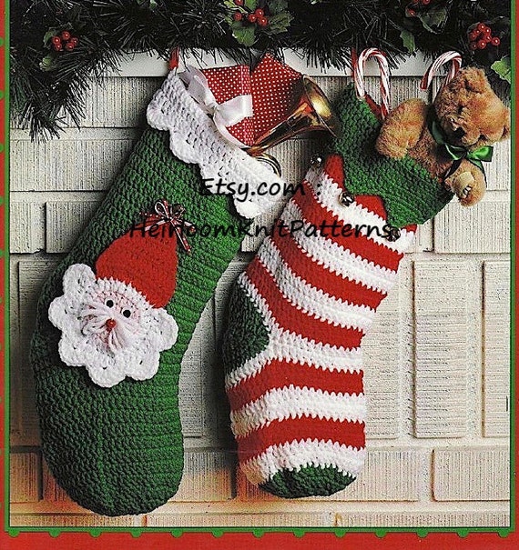 4 Designs Christmas Stockings Crochet Pattern PDF Striped