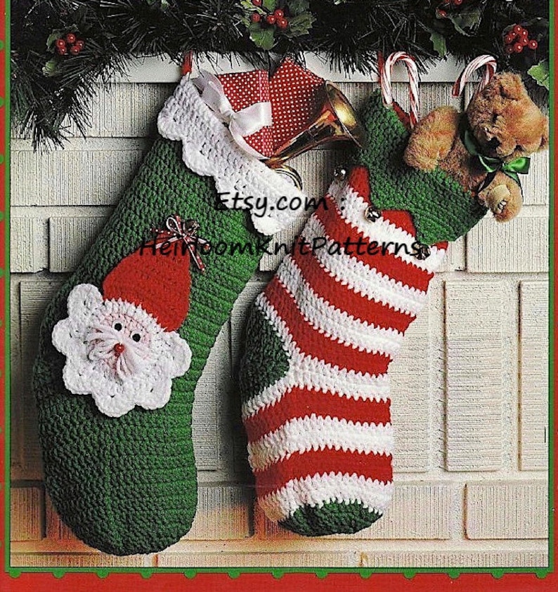 4 Designs Christmas Stockings Crochet Pattern PDF Striped Etsy