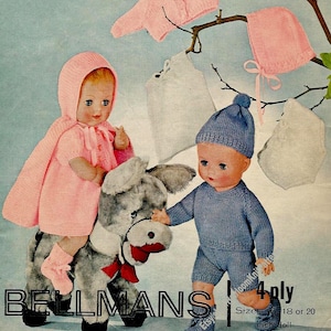 10 Pieces Boy Girl Doll Outfits Vintage Knitting Pattern Clothes Dress Cardigan Hat Sweater Bootees 16&#39;&#39; 18&#39;&#39; 20&#39;&#39; Instant Download PDF-3166